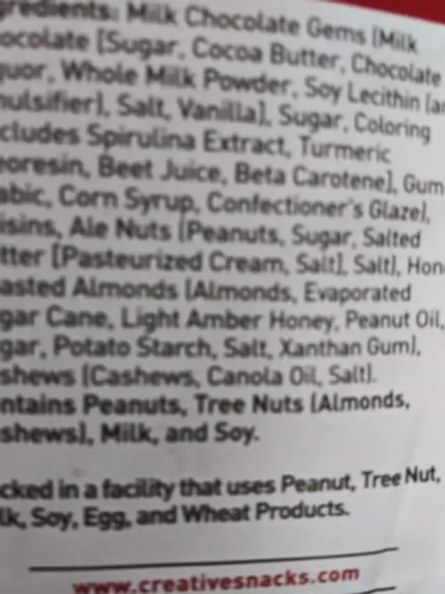 creative snacks happy trails ingredients label