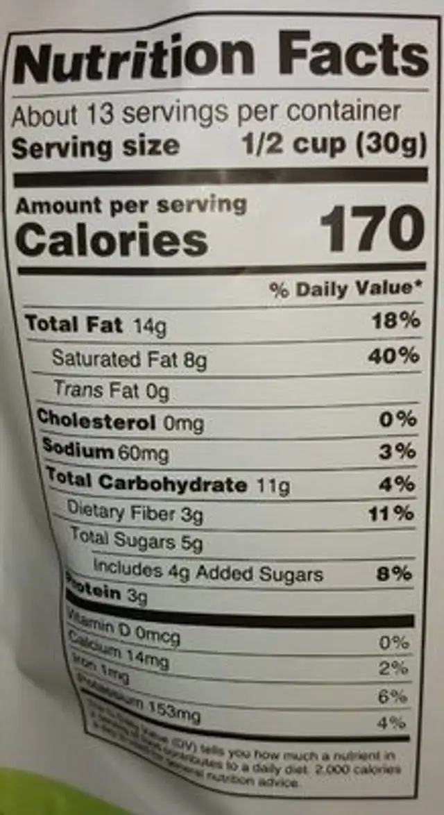 Coconut Bites nutrition facts table
