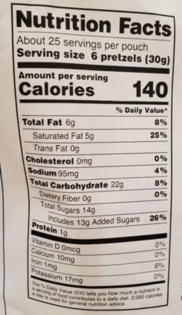 Blueberry & Yogurt Pretzels nutrition facts table