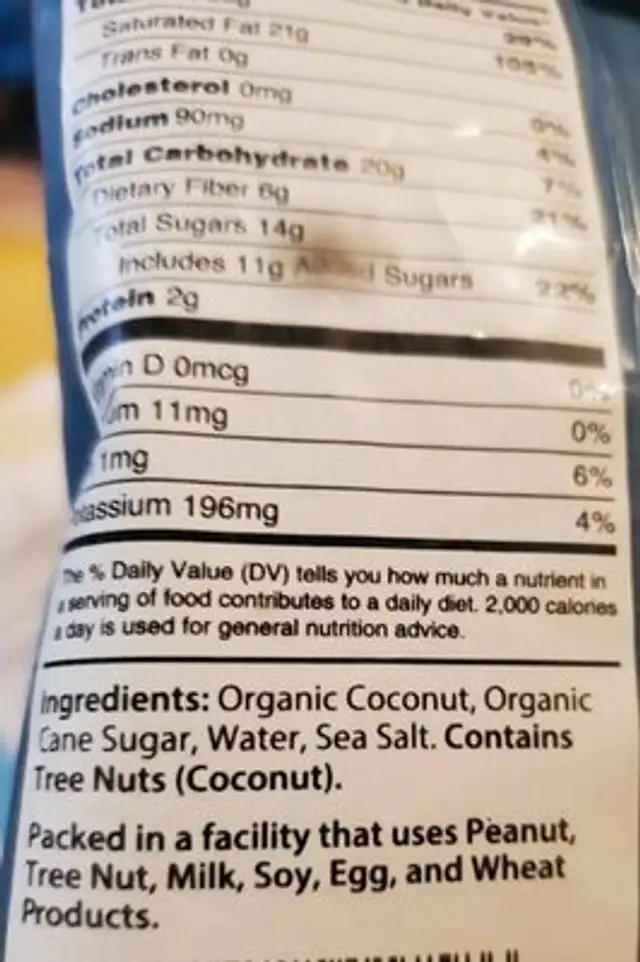 Coconut chips nutrition facts table