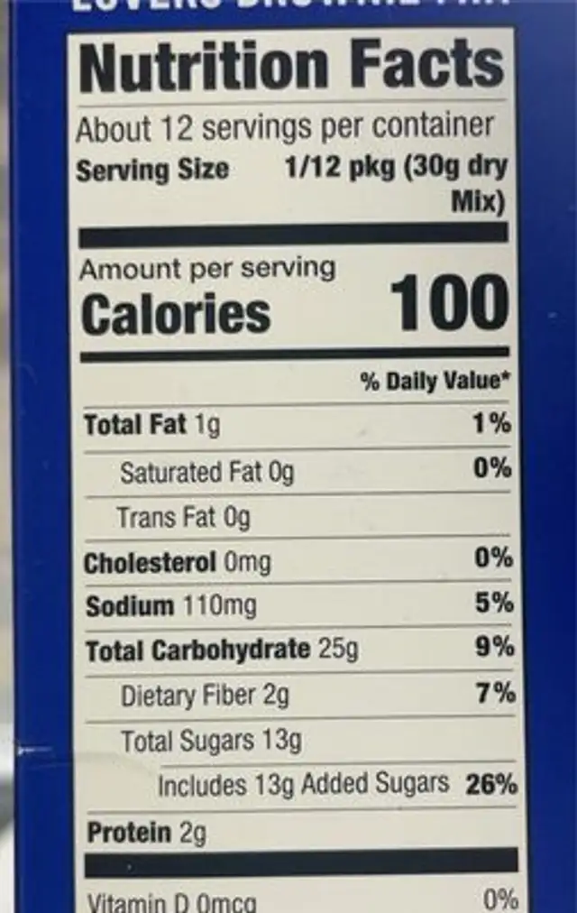 Organic Chocolate lovers brownie mix nutrition facts table