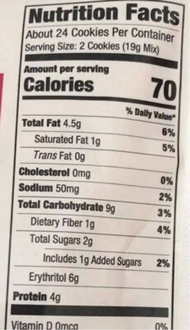 Keto chocolate chip cookie mix nutrition facts table