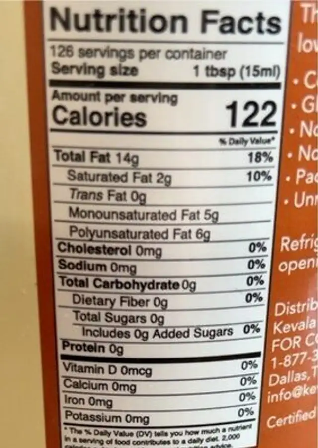 Organic toasted sesame oil nutrition facts table