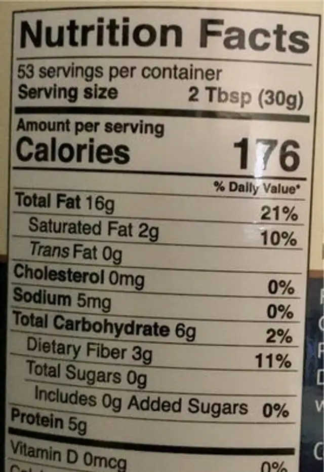 Organic sesami tahini nutrition facts table