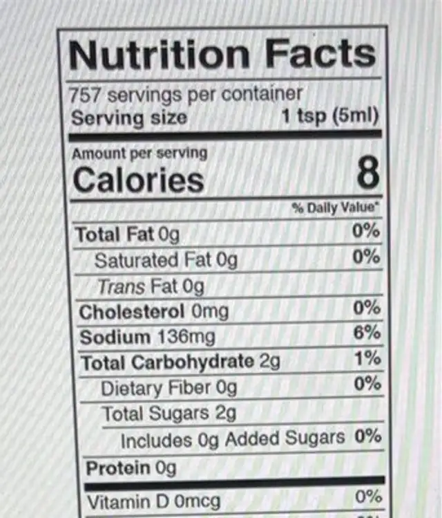 Organic coconut aminos nutrition facts table