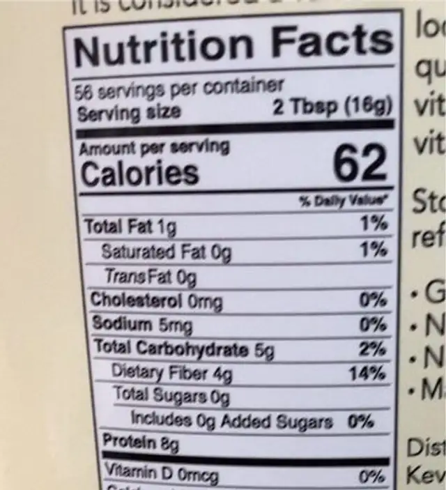 Premium Nutritional Yeast Large Flake nutrition facts table