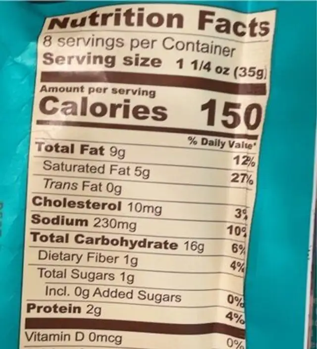 Dough puck nutrition facts table