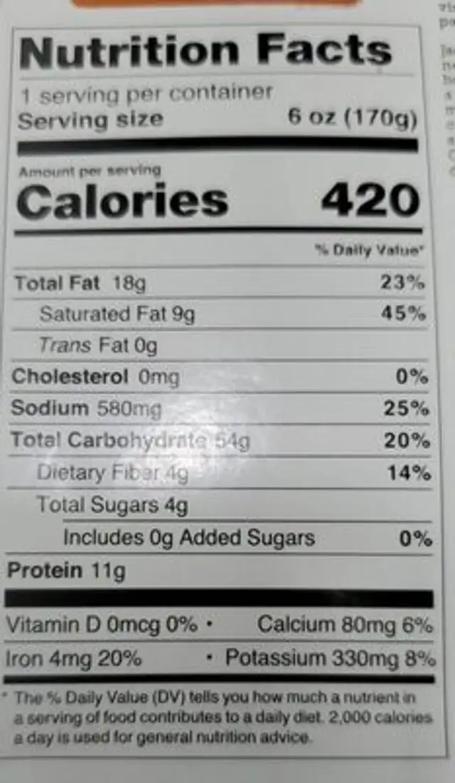Chick'n classic nutrition facts table