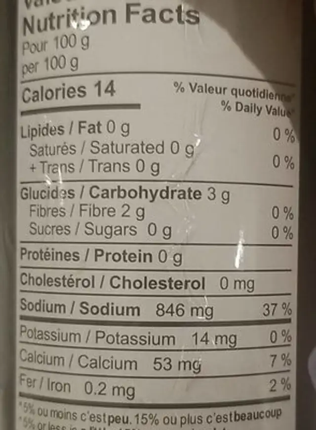 Gingembre blanc marine nutrition facts table