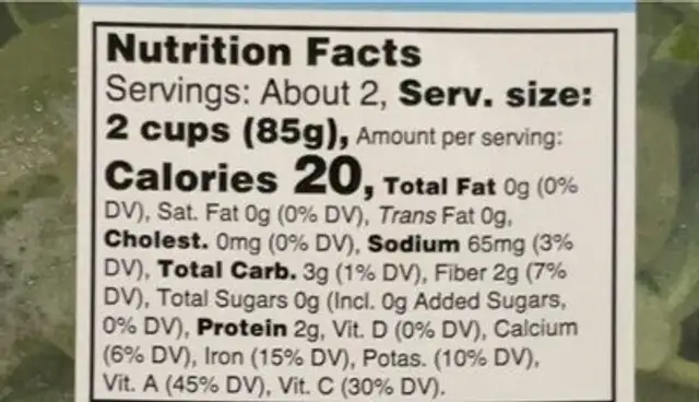 Spinach nutrition facts table