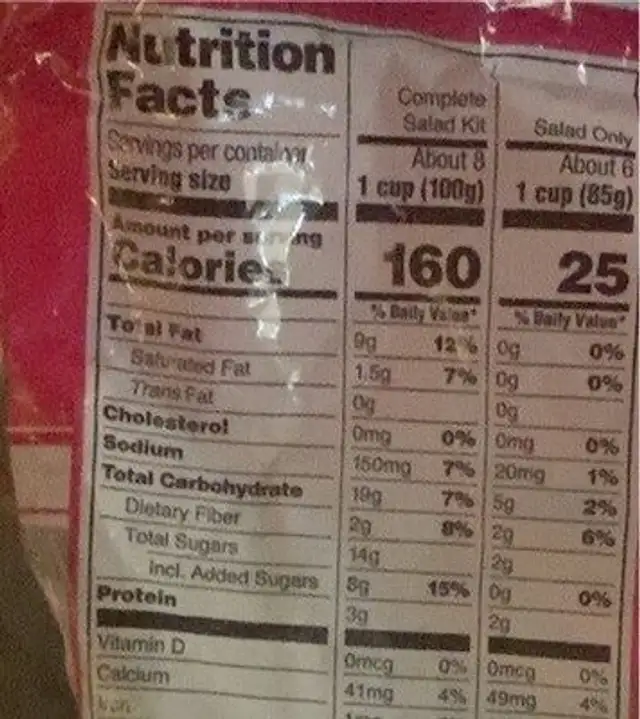 Braga farms sweet kale chopped salad nutrition facts table
