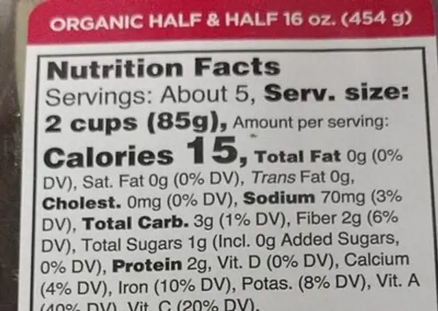 Josie's organic half baby spinach and half spring mix nutrition facts table