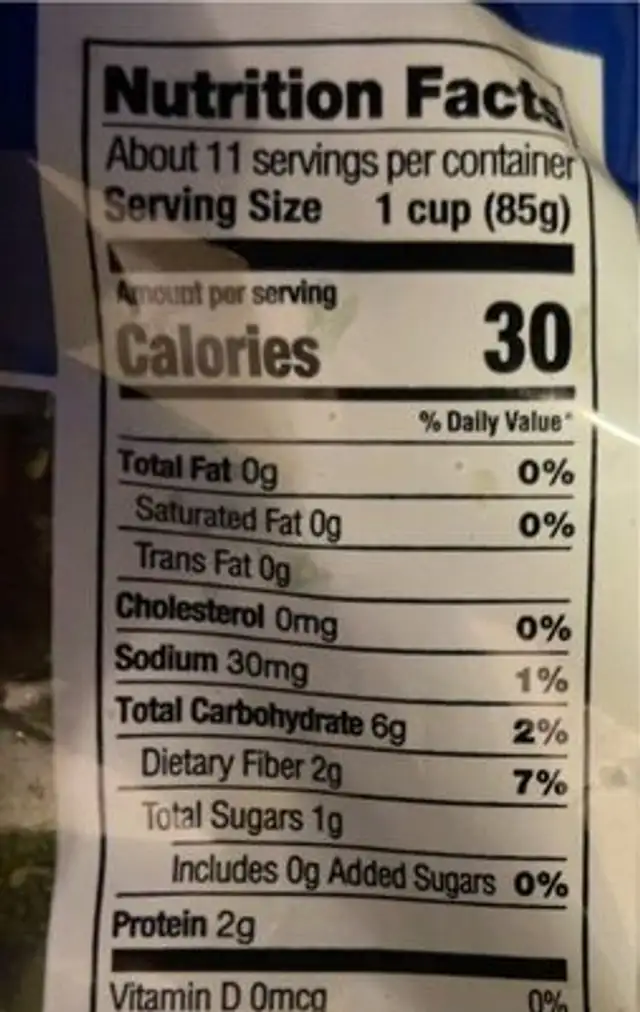 Broccoli Florets nutrition facts table