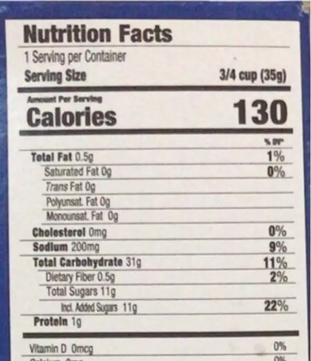 sugar flakes nutrition facts table