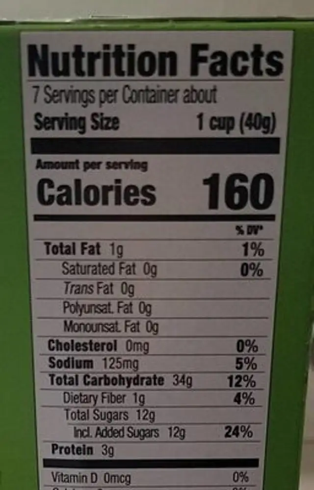 Apple Bits nutrition facts table