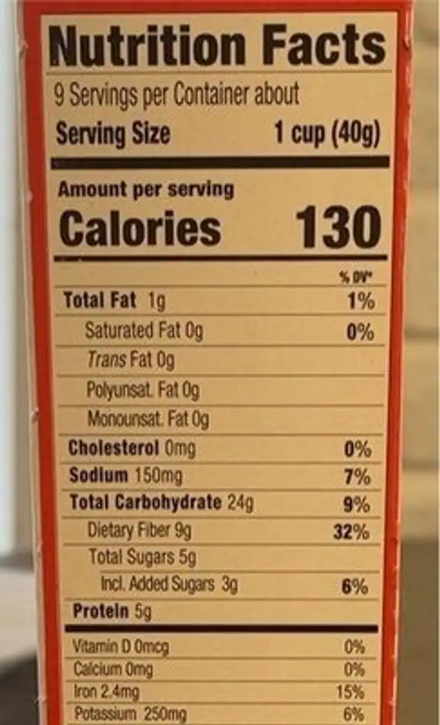 Bran Flakes Cereal nutrition facts table