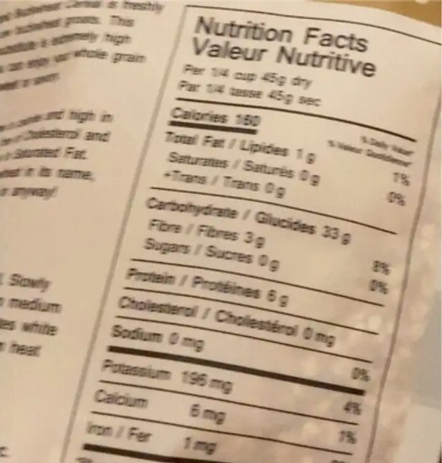 Buckwhest cereal nutrition facts table