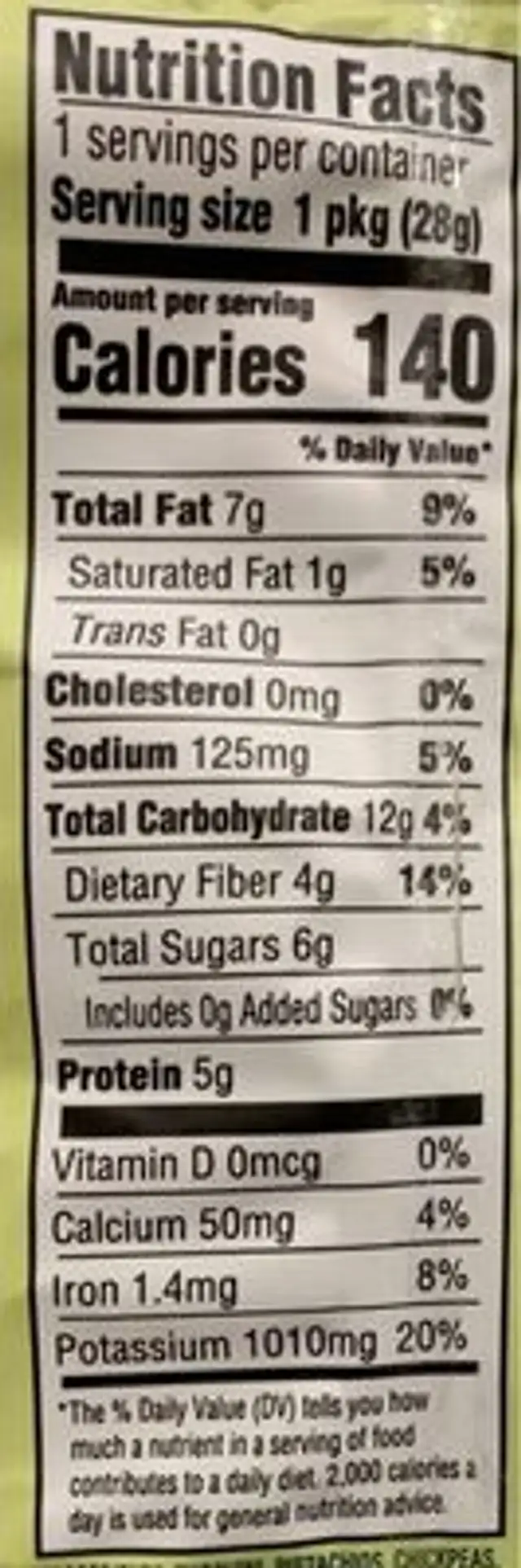 Zucchini + Chickpeas + Pistachios nutrition facts table