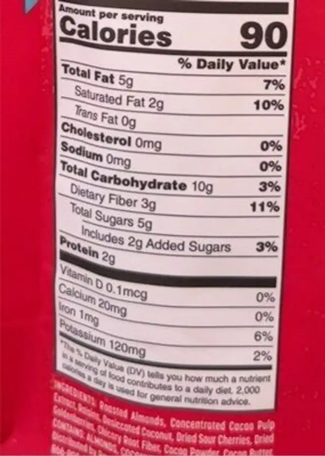 Cacaofruit Bites nutrition facts table