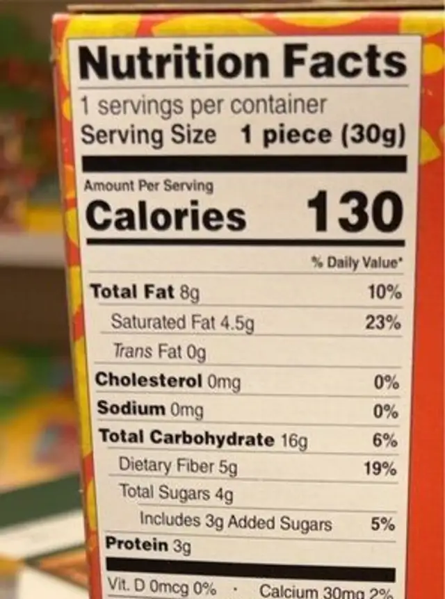 Quinoa Squares nutrition facts table