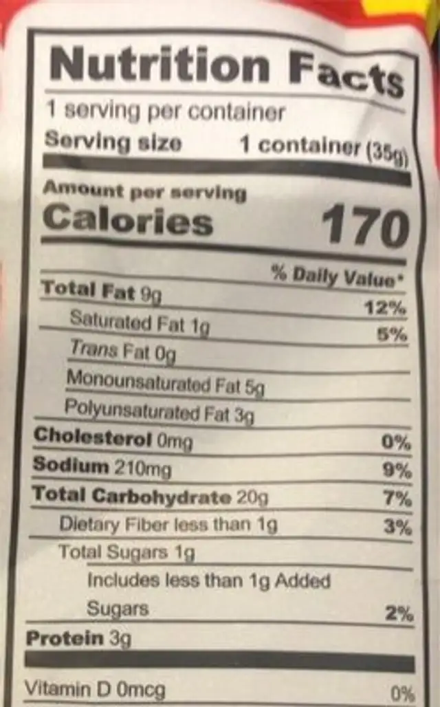 Probiotic Dragon Fuffs nutrition facts table