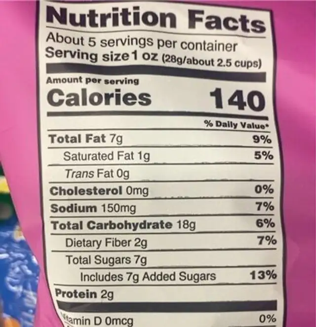 vegan pop nutrition facts table