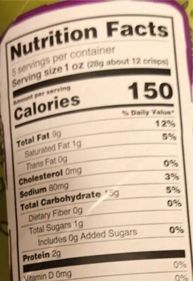 Cauli crisp nutrition facts table