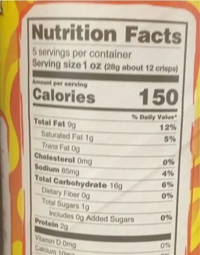 Dragon chips nutrition facts table