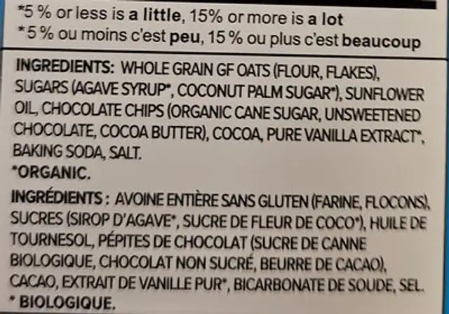 Buiscuits ingredients label