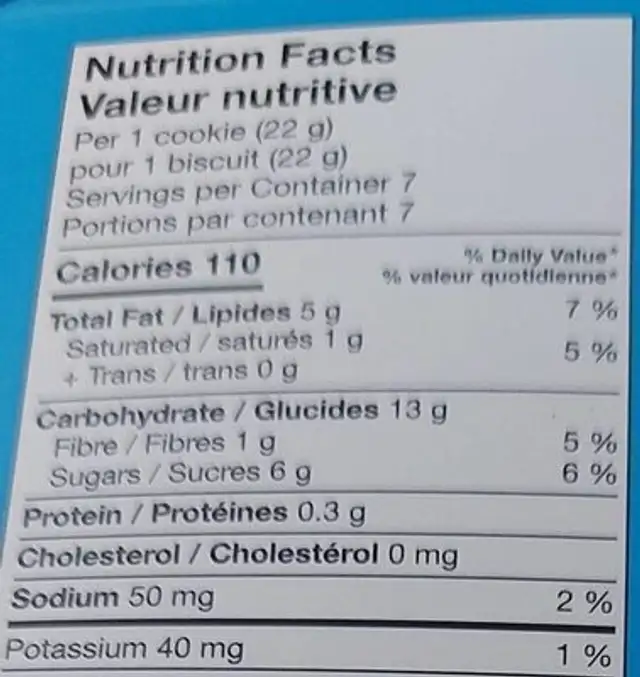 Buiscuits nutrition facts table