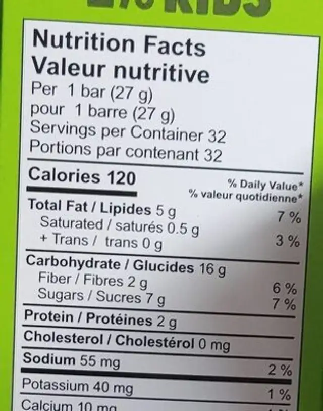 Honey apple bars nutrition facts table