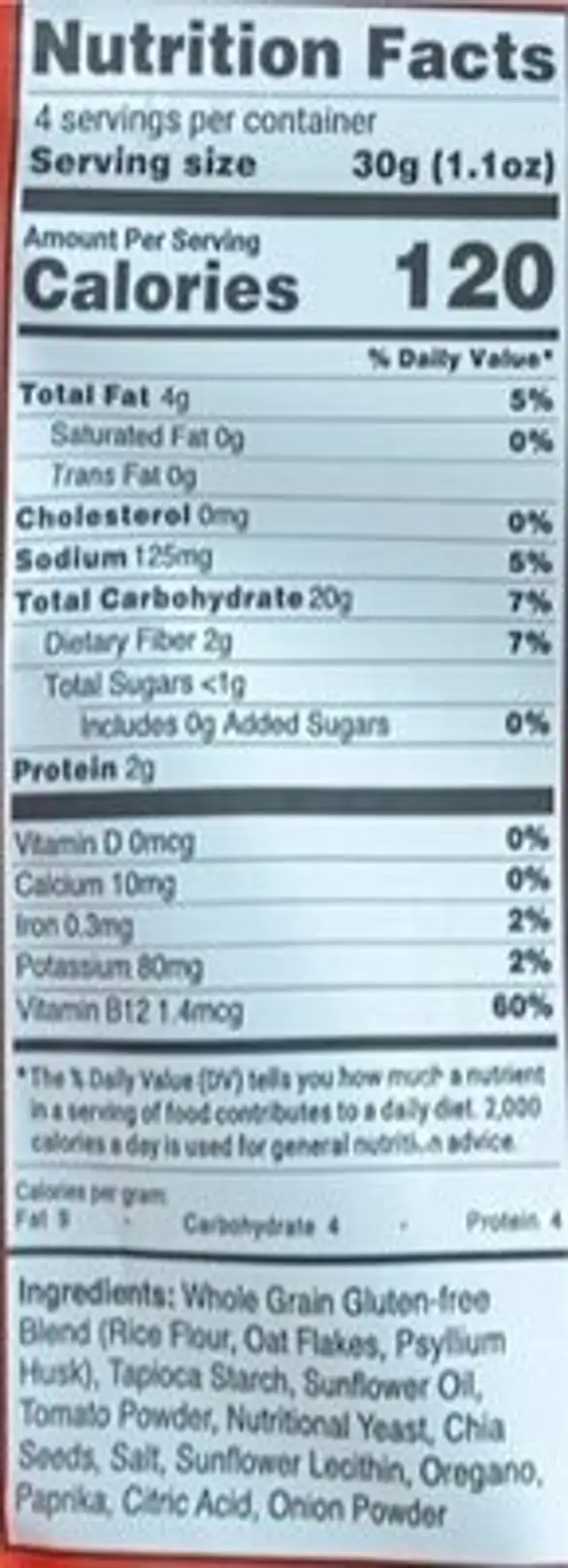 Pizza Cracker Bites nutrition facts table