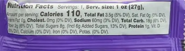 blueberry oat bar nutrition facts table