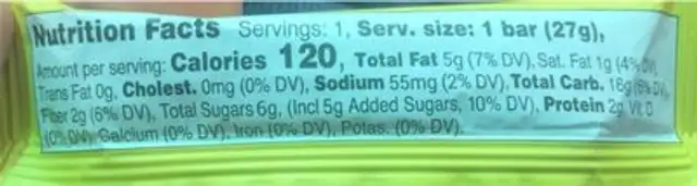 Bananas & Chocolate chip nutrition facts table
