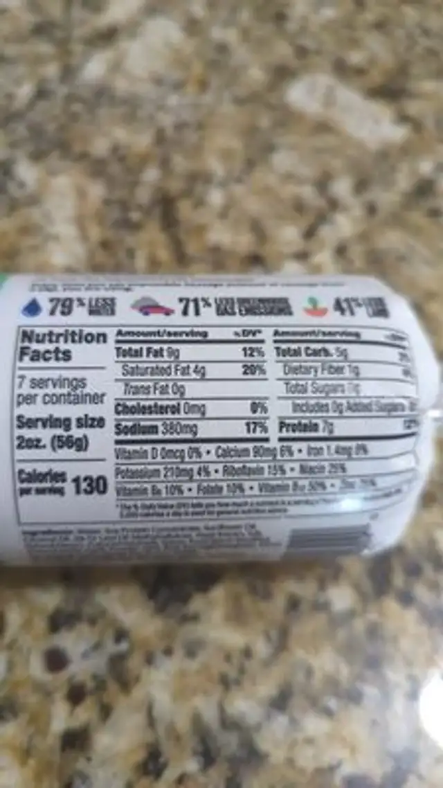 Impossible Sausage nutrition facts table