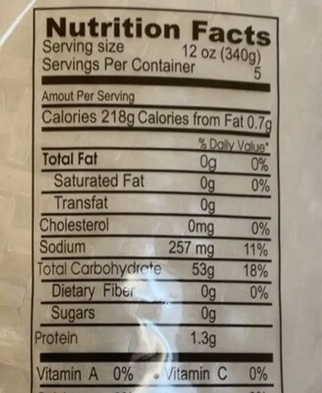 Vietnam rice paper nutrition facts table