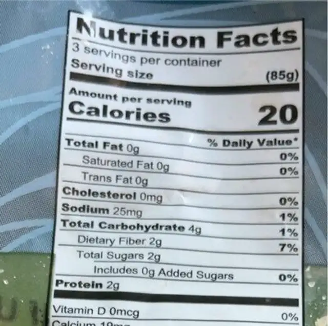 Cauliflower Florets nutrition facts table