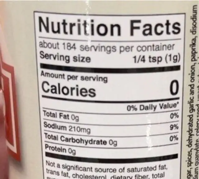 Joe’s Kansas City French Fry Seasoning nutrition facts table