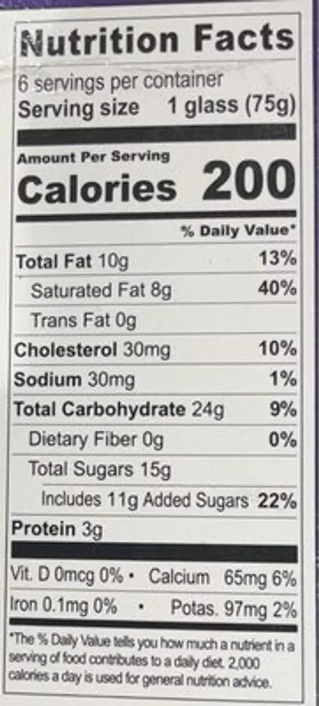 Caramel Macchiato nutrition facts table