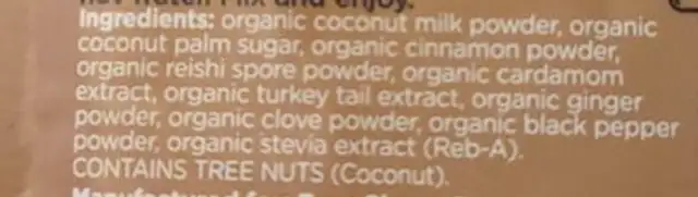Chai Latte Mix ingredients label