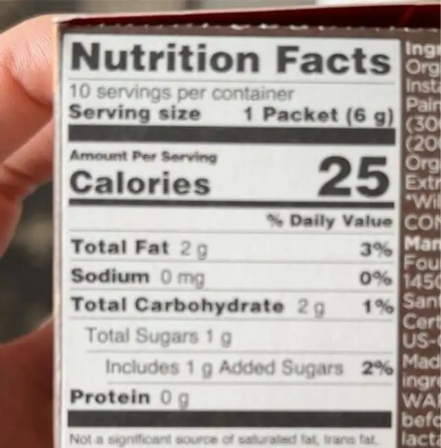Latte Mix nutrition facts table