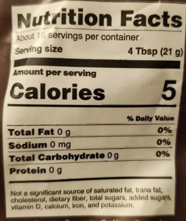 ADAPTOGEN GROUND COFFE WITH ASHAWANDA nutrition facts table