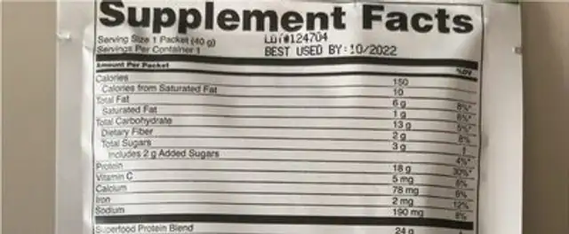 Plant-based Protein nutrition facts table