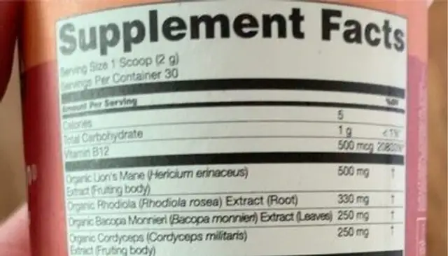 Focus Mix Blend nutrition facts table
