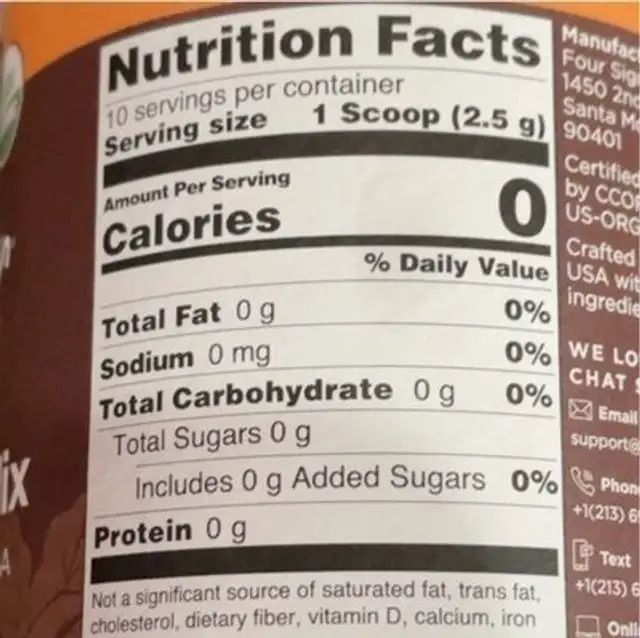 instant coffee mix with mushrooms nutrition facts table