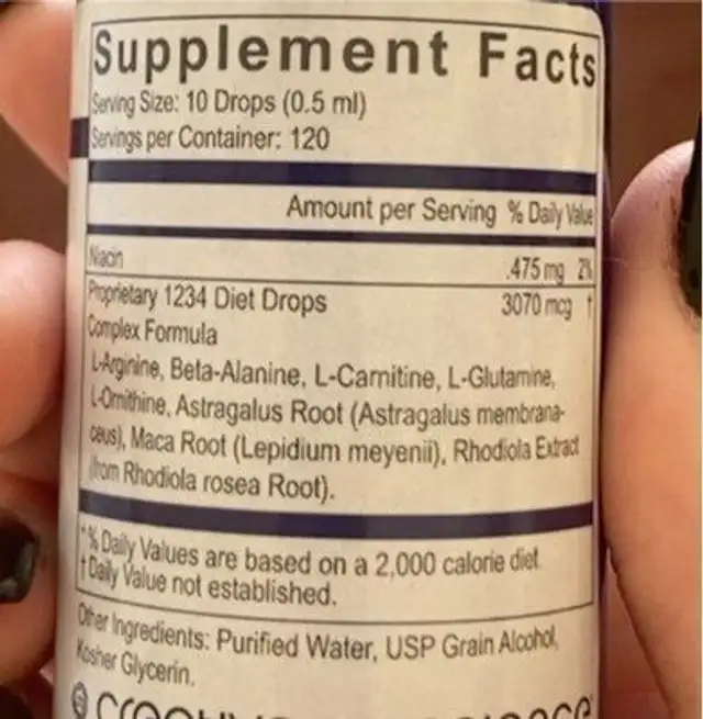 1234 deit drops nutrition facts table
