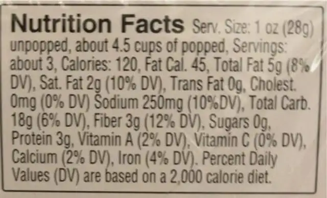 Skinny pop popcorn sea salt pop up box nutrition facts table