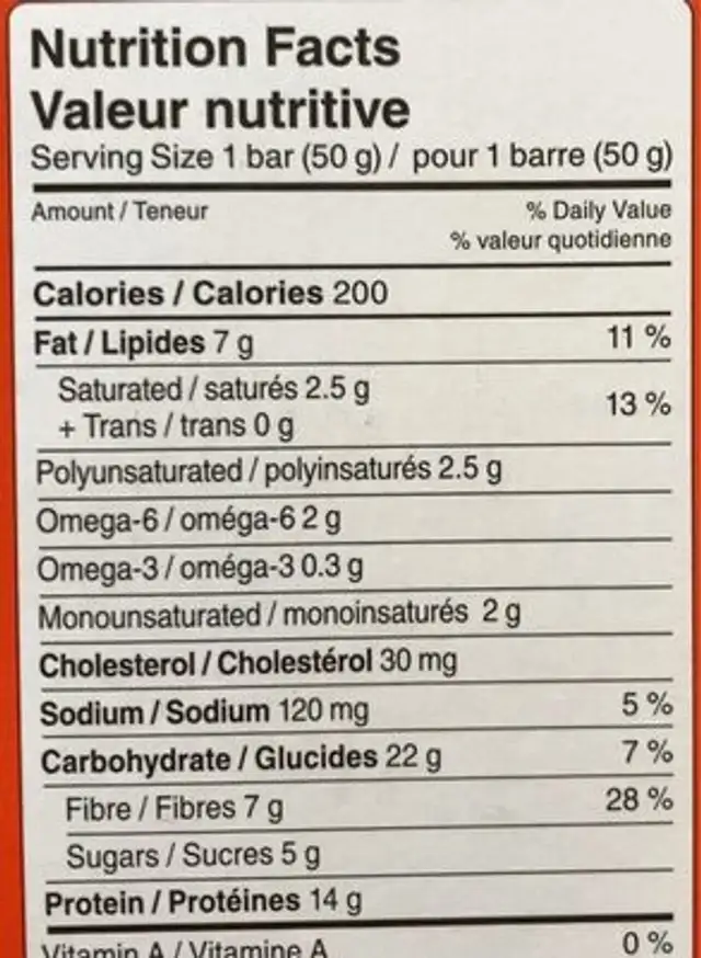 Oatmega nutrition facts table