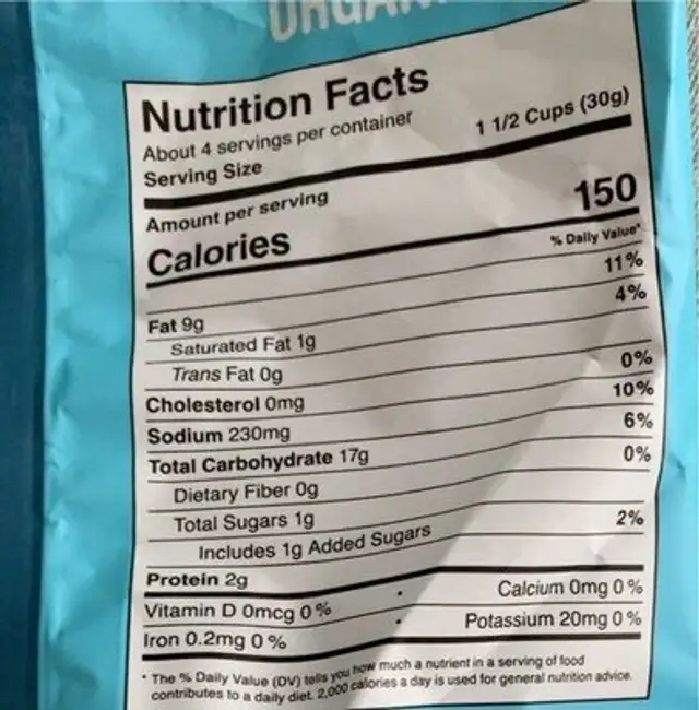 Plant-Based Puffs nutrition facts table