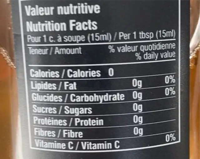 Vinaigre de cidre de pomme nutrition facts table